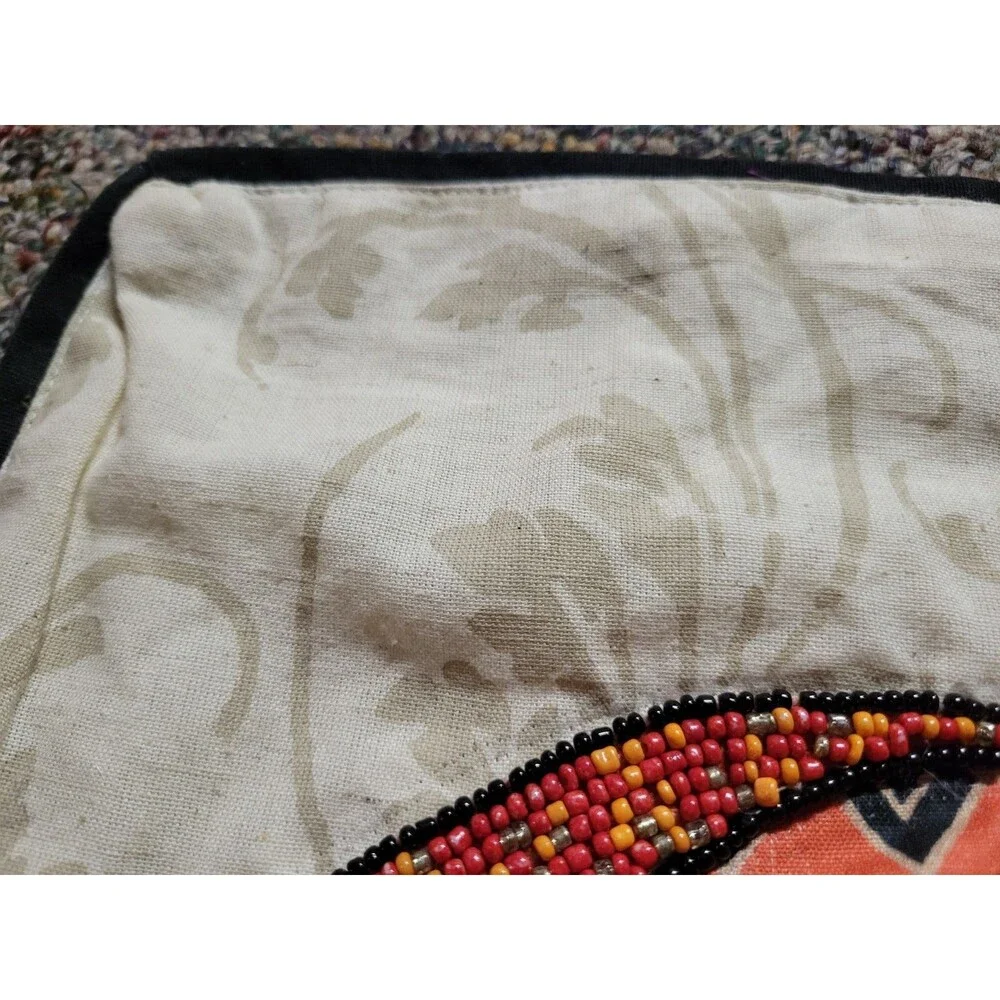NWT Beaded Pumpkin Handmade Placemat Cotton Flax 15x15‎